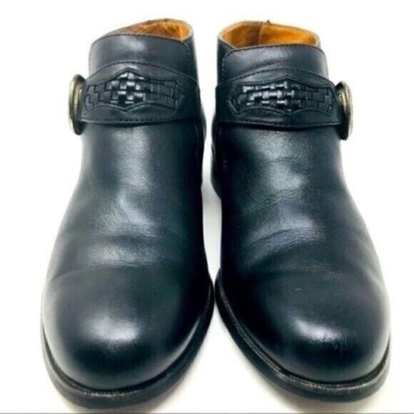 Ariat Black leather ankle boots US 6.5B BoxP buckle weaved leather western - Picture 2 of 6